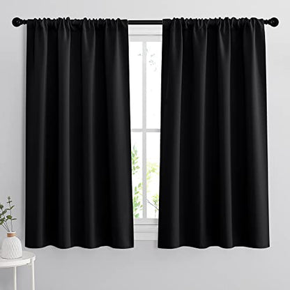 RYB HOME Bedroom Blackout Curtains 45 inches Length - Black Curtains Light UV Block Insulated Energy Saving Drapes for Bedroom Dining Living Room, 42 x 45 inches Long, Black, Set of 2 - color: Black, size: 42"W x 45"L (Pack of 2)
