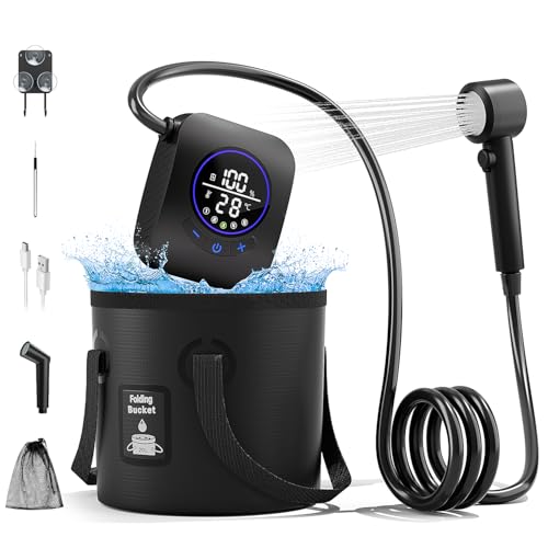8000mAh Portable Camping Shower, Upgrade Rechargeable Electric Shower Pump with 5 Gallon Bucket, Intelligent LED Display,Portable Shower for Outdoor - color: Black