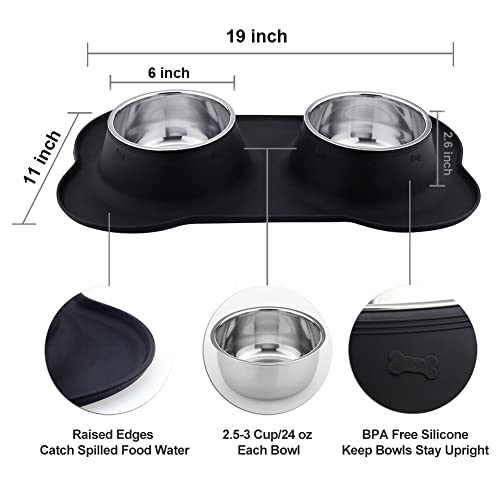 Dog Bowls Stainless Steel Dog Bowl with No Spill No Skid Silicone Mat, 24/48 oz Dog Food and Water Bowl Set Double Dog Feeder Bowl Dog Dish for Small Medium Large Sized Dogs Cats Puppy - size: Medium/24oz each