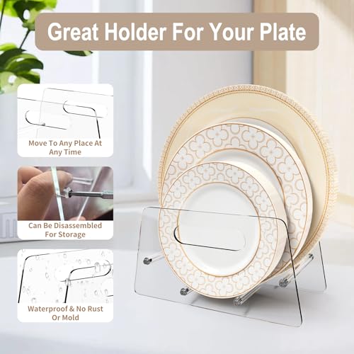 Boloyo Acrylic Disposable Plate Dispenser, Clear Plate Dispenser for 5-12 Inches Paper Plastic Foam Plate Storage Organizer Rack Holder for Cabinet, Countertop, Rv or Outdoor Use