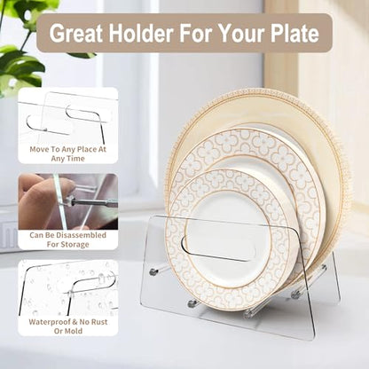 Boloyo Acrylic Disposable Plate Dispenser, Clear Plate Dispenser for 5-12 Inches Paper Plastic Foam Plate Storage Organizer Rack Holder for Cabinet, Countertop, Rv or Outdoor Use