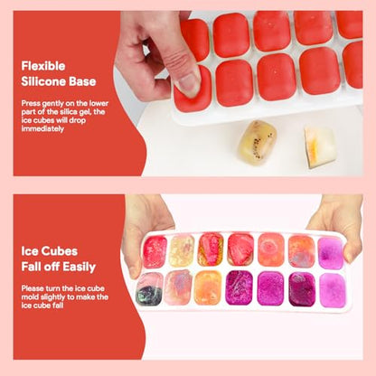 Ice Cube Trays 4 Pack, Airabc Silicone Ice Cube Trays with Removable Lid, Easy-Release Flexible 14-cube Ice Trays, LFGB Certified and BPA Free, Stackable Ice Trays with Covers for Cocktail, Freezer - color: Red