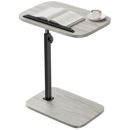 HUANUO TV Tray Table，Adjustable Height TV Tray with 360° Swivel & 90° Tilt, Sturdy Side Table with Anti-Slip Bar for Laptop, Eating, Space-Saving Side Table for Couch, Bedside, Living Room - color: Grey