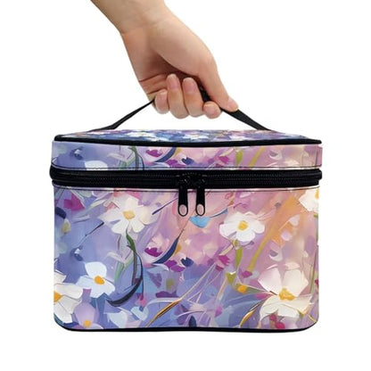 Flashideas Daisy Print Makeup Bag Portable Cosmetic Bag Large Capacity Travel Toiletry Bag Double Zippers for Cosmetics Vertical Storage Multifunctional Makeup - color: Daisy Print 1