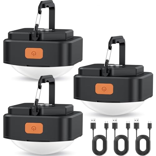 Rechargeable Camping Lights FLY2SKY Black Tent Lights Mini Flashlight Portable LED Camping Lantern Survival Gear Camping Accessories for Hiking Backpacking Fishing Hurricane Emergency Outage - color: 3PC Black