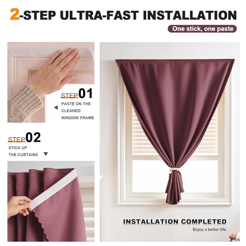 Self Adhesive Curtains - No Drilling, No Rod, Easy to Install Blackout Curtains for Window Blinds,Bedroom(Burgundy 35 * 59in-1P) - color: Burgundy, size: 35"W x 59"L (Pack of 1)
