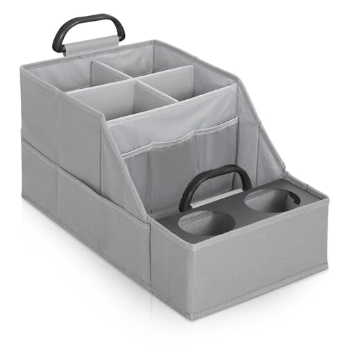 MULISOFT Car Seat Organizer- Backseat Car Organizer with 12 Storages Compartments and 2 Cup Holders, Organizers and Storage, Front Seat for Travel Kids,Pure Gray - color: Pure Gray