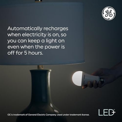 GE LED+ Battery Backup A21 LED Light Bulbs, Rechargeable Light for Power Outages + Flashlight, Soft White (2 Pack) - style: A21