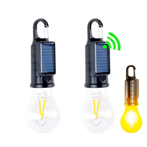 Solar Camping Lantern, Portable LED Camping Light with Light Sensor, USB Rechargeable Tent Light, Dusk to Dawn Waterproof Hanging Emergency Light for Outdoor Hiking Backpacking Patio Warm White 2 Pack