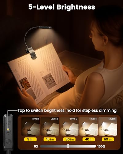 Glocusent 13 LED Reading Lights for Books in Bed, Eye-Caring Rechargeable Book Light 3 Amber Colors & Stepless Dimming, 120 Hrs Runtime, Travel Clip on Reading Lamp, Gifts for Book Lover Men Women Kid - color: Black