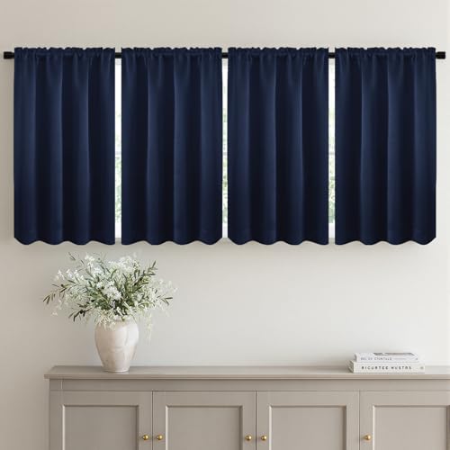 MIULEE 36 Inch Short Blackout Curtains Set of 4, Over Sink Kitchen Tier Curtain Thermal Insulated Privacy Drapes Mini Top & Bottom Rod Pocket Cafe Curtains for Small Windows Bathroom RV, Navy Blue - color: Navy Blue, size: 40"W x 36"L (Pack of 4)
