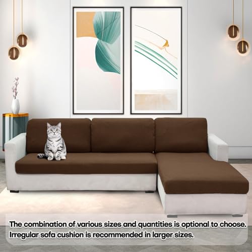 ZNSAYOTX Stretch Cushion Covers Sofa Cushion Couch Seat Covers Slipcovers Soft Replacement Unique Pattern Furniture Protector with Elastic Bottom (Coffee, 1 Pc 3-Seat Cushion Cover) - color: Coffee, size: 1 Cushion Sofa