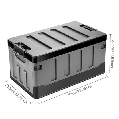 60L Collapsible Camping Storage Box with Lid and Handles, Large Capacity Portable Folding Storage Container, Heavy Duty Car Trunk Organizer for Outdoor Home Travel