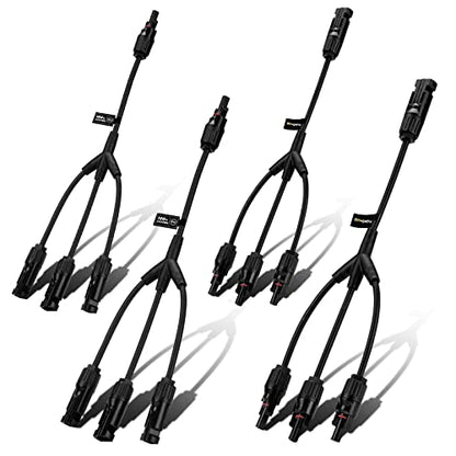 BougeRV Solar Y Branch Connectors Solar Panel Parallel Connectors 1 to 3 Solar Cable Wire Plug Tool Kit (2 Pairs M/FFF and F/MMM) - size: 2 Pairs/M/FFF and F/MMM