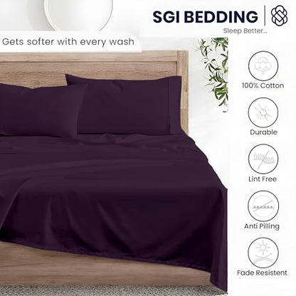 SGI bedding Queen Bed Sheets Set – Premium 600 TC Egyptian Cotton, Crisp & Cooling Sateen Weave, Extra Soft Hotel Collection, Fits Mattresses Up to 16 Inch Deep, Breathable & Long Lasting – Plum - color: 08 - Plum, size: Queen