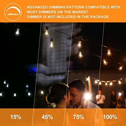 Achin Outdoor String Lights - 50ft LED Dimmable ST38 Warm Edison String Lights, Waterproof, Shatterproof, Connectable, Patio, Pergola, Bistro, Garden, Wedding, 2 Year Warranty - color: ST38-Black-2200K, size: 50FT 25 Bulbs