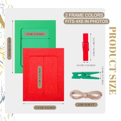100 Pcs Christmas Paper Photo Frames 4x6 Red and Green Paper Picture Frame with 100 Clip 10 String Kit DIY Hanging Cardboard Photo Holder Christmas Wall Wedding Home Decor - color: Red, Green, style: Classic