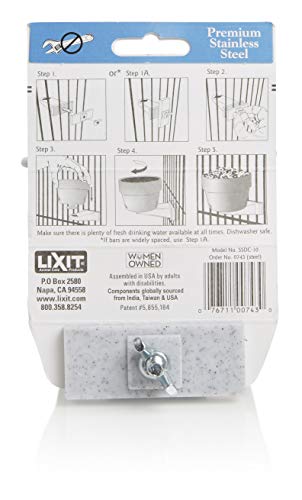 Lixit® Stainless Steel Kennel Food or Water Bowl - Non Spill Hanging Removable Crate Bowls - Carrier Cage Dish for Dogs or Cats for Feeding and Drinking (Stainless Steel, 10 Ounce (Pack of 2)) - size: 10 oz (Pack of 2)