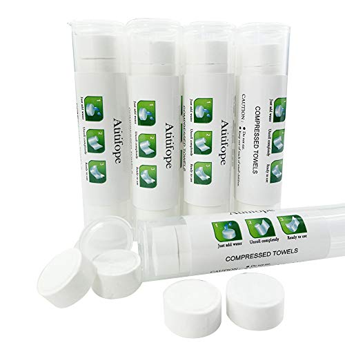 Compressed Towels 50 Pieces with 5 Carrying Cases | Cleaning Wipes Travel Reusable Face Towels Coin Tissues