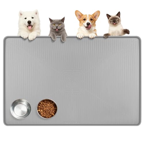 Lorvain 45" x 30" Cat Food Mat, Extra Large Silicone Pet Feeding Mat with Raised Edges, Pet Placemat for Cat Dog Food and Water Bowl Waterproof, Non-Slip, Easy to Clean, Floor Protection, Grey - color: Grey: 45" x 30"