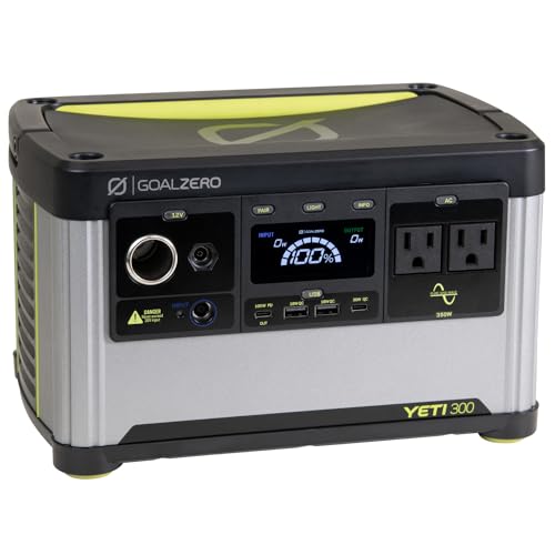 Goal Zero Yeti Portable Power Station, Yeti 300, 297 Watt Hour LiFePO4 Battery, Water resistant & Dustproof Solar Generator For Outdoors, Camping, Tailgating, & Home, Clean Renewable Off-Grid Power - style: Yeti 300