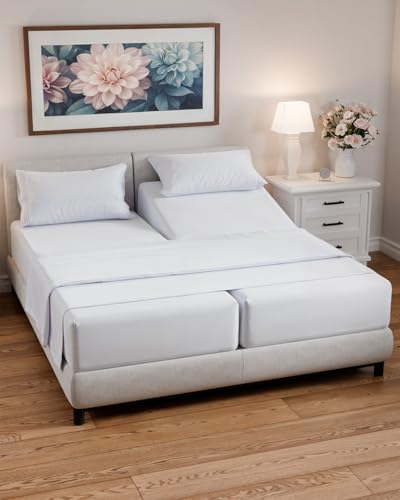 Split California King Bed Sheet Set - 5 Piece Split Cal King Size Sheets - Ultra-Soft, Breathable & Cooling - Comfy, Wrinkle & Fade Resistant - Fits 8" to 16" Inch Mattress with Deep Pockets - White - color: 01- White, size: Split California King