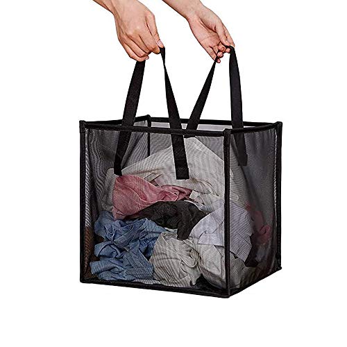 Pop Up Laundry Baskets - Mesh Collapsible Laundry Hampers Storage with Handle - Foldable for Washing Storage, Great for The Kids Room, College Dorm, Travel Organizer (Black) - color: Black