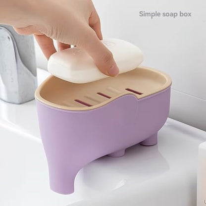 Cute Elephant Soap Dish Holder Tray Plastic Sink Self Draining Suitable for Kitchen Bathroom Bar Shower Bath Kitsch Large Shelf Drainage,Gray - color: C-gray