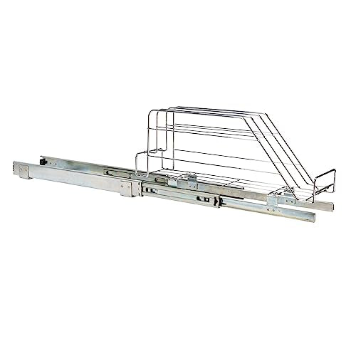 Household Essentials Glidez Multipurpose Chrome-Plated Steel Pull-Out/Slide-Out Storage Organizer for Cookware and Bakeware - Fits Standard Size Cabinet or Shelf, Chrome - size: 5" - Extended, style: Single Tier