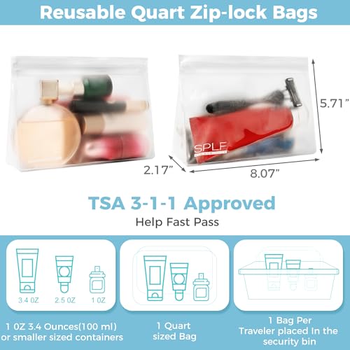 SPLF 3 Pack Leakproof Clear Toiletry bags, TSA Approved Quart Size Zipper Bags, BPA Free Travel Makeup Cosmetic Bags for Women Men, Carry on Airport Airline Compliant Bags-White - size: 3 Medium