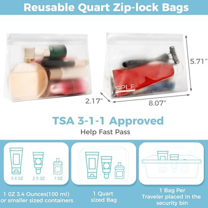 SPLF 3 Pack Leakproof Clear Toiletry bags, TSA Approved Quart Size Zipper Bags, BPA Free Travel Makeup Cosmetic Bags for Women Men, Carry on Airport Airline Compliant Bags-White - size: 3 Medium