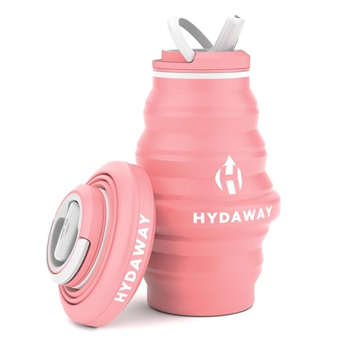 HYDAWAY 17oz Collapsible Water Bottle - BPA-Free, Leakproof, Lightweight, and Space-Saving - Perfect for Travel, Hiking, and Everyday Hydration - color: Coral
