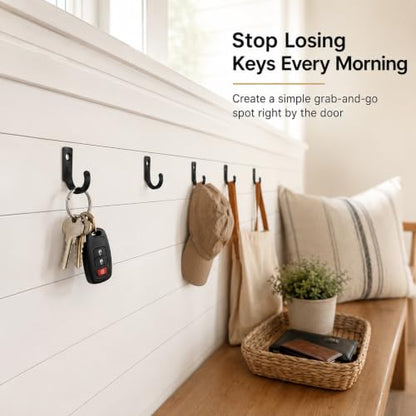 58 Pieces Key Hooks, Black Small Hooks for Hanging Hat, Jewelry, Steel Metal Hook, Kitchen Little Towel Hook with Black Screws for Farmhouse Retro Crafting Projects - color: 0.87"×0.59", Black
