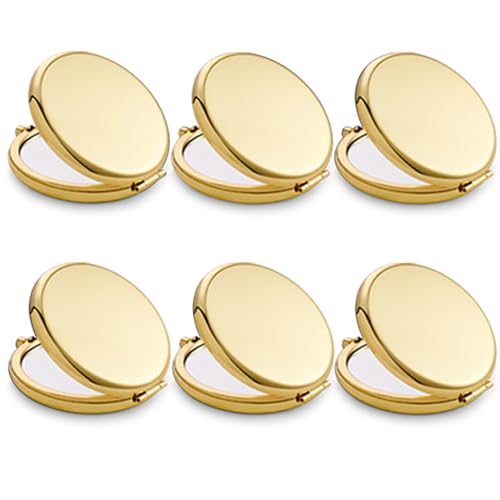 Compact Mirror, Pocket Travel Makeup Mirror for Purse, Metal Round Shell, 2-Sided 1X/2X Magnifying, Portable, Folding, Handheld, Gold, 6 Pack - color: Gold