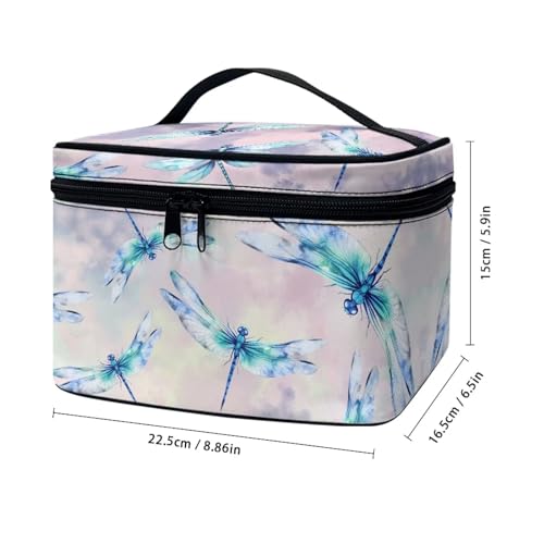Portable Cosmetic Bags for Women Dragonfly Printed Travel Makeup Bag with Handle and Smooth Zipper Toiletry Pouch Plenty of Room - color: Dragonfly