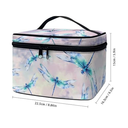 Portable Cosmetic Bags for Women Dragonfly Printed Travel Makeup Bag with Handle and Smooth Zipper Toiletry Pouch Plenty of Room - color: Dragonfly