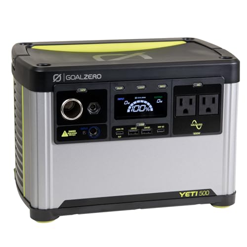 Goal Zero Yeti Portable Power Station, Yeti 500, 499 Watt Hour LiFePO4 Battery, Water resistant & Dustproof Solar Generator For Outdoors, Camping, Tailgating, & Home, Clean Renewable Off-Grid Power - style: Yeti 500