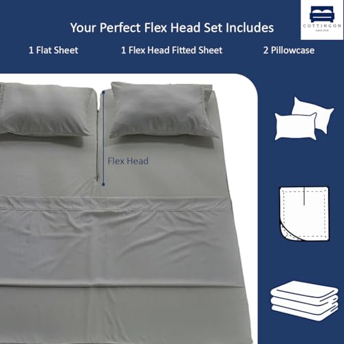 Cottingon 4 Piece Flex Head King Sheet Set, Top 34 Inch Split Sheets for Sleep Number Adjustable Beds, Soft Breathable 100% Egyptian Cotton, Fits Upto 16" Deep Mattress 78"X80"+ 34", Light Grey - color: Light Grey Solid, size: Top Split King :78"x80"+34"s