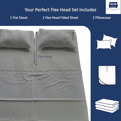 Cottingon 4 Piece Flex Head King Sheet Set, Top 34 Inch Split Sheets for Sleep Number Adjustable Beds, Soft Breathable 100% Egyptian Cotton, Fits Upto 16" Deep Mattress 78"X80"+ 34", Light Grey - color: Light Grey Solid, size: Top Split King :78"x80"+34"s