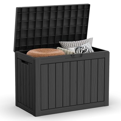 TARKARI 45 Gallon Lockable Resin Deck Box, Waterproof & UV-Resistant Outdoor Storage Box for Outdoor Cushion Storage, Garden Tools & Pool Accessories Storage, Black - color: Black, size: 45 gallons