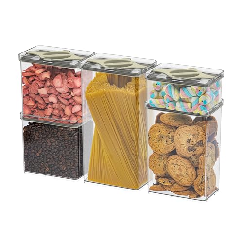 5-Pack SAN Airtight Pantry Storage Container Set, Leakproof Twist-Lock Lids, BPA-Free Stackable Canisters for Sugar, Flour, Pasta, Cereal & Snacks (0.8qt, 1.9qt ×2, 3qt, 4qt) - color: Sand