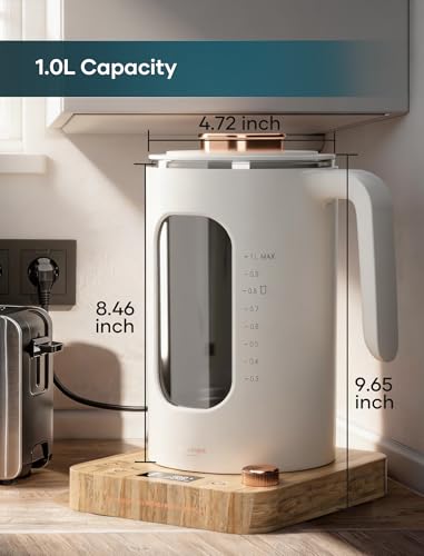 INTASTING Electric Tea Kettle, Electric Kettle with Tea Infuser, ±1℉ Knob Temperature Control, BPA-Free Glass, 1200W Fast Heating, Easy to Clean, 1 Liter (Cream White) - color: Cream White