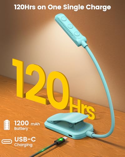 Glocusent 13 LED Rechargeable Book Light for Reading at Night, Eye-Caring 3 Amber Colors & Stepless Dimming, Lasts 1 Week to 2 Months, Travel Clip on Lamp, Gifts for Book Lovers, Men, Women & Kids - color: Sky Blue