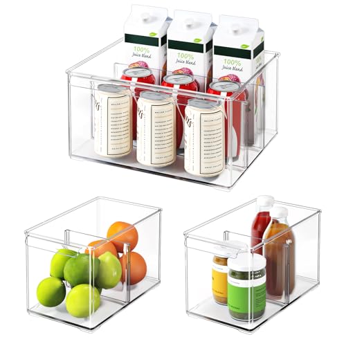 Clear Plastic Storage Bins with Dividers for Fridge Pantry Organizers and Storage Containers, 3 Pack Large Acrylic Stackable Sturdy Storage Boxes for Home Edit and Cabinet Organizers C6-2 - style: 2 Medium+ 1 Extra Large