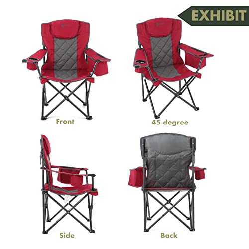 ARROWHEAD OUTDOOR Portable Deluxe Folding Camp Quad Chair w/Headrest, Glass & Cup Holders, Armest 6-can Cooler, Heavy Duty Carry Bag, 550 lbs Weight Capacity - color: Burgundy Red