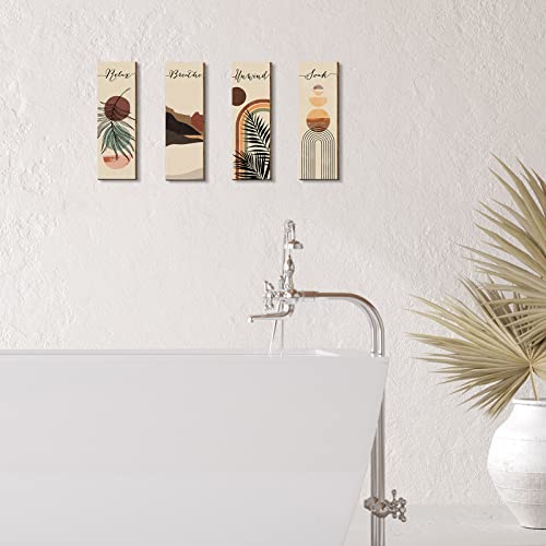 Yulejo Relax Soak Unwind Breathe Sign Decors Bathroom Wall Arts Abstract Boho Bathroom Wooden Wall Painting Mid Century Minimalist Botanical Rustic Wooden Wall Plaque for Home Washroom