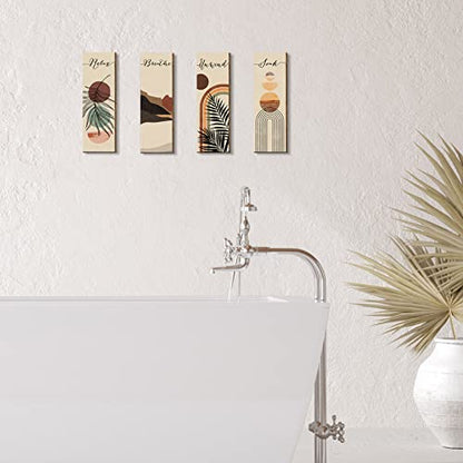 Yulejo Relax Soak Unwind Breathe Sign Decors Bathroom Wall Arts Abstract Boho Bathroom Wooden Wall Painting Mid Century Minimalist Botanical Rustic Wooden Wall Plaque for Home Washroom