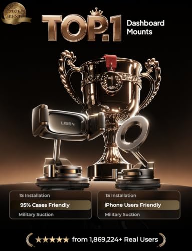 LISEN Suction Phone Mount for Car, [Ultra Suction & 95% Cases Friendly] Car Phone Holder Mount Vacuum Dashboard Phone Holder, Car Cell Phone Holder for iPhone 17 16 15 14 Pro Max Air Galaxy S26 S25