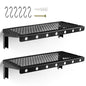 Floating Wall Shelves Set of 2, Black Floating Shelves,Wall-Mounted Bookshelf,Mesh Panel, Used in Living Room, Kitchen, Bathroom, Garage,Folding with Hooks.