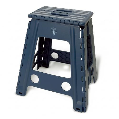 Inspired Living 18" Step Stool, Folding Step Stools for Adults, Plastic Foldable Step Stools Kids, Holds Up to 330 lbs, Collapsible Folding Stool for Kitchen, Bathroom, Bedroom (Navy, 18" High) - color: Navy, size: 18" High